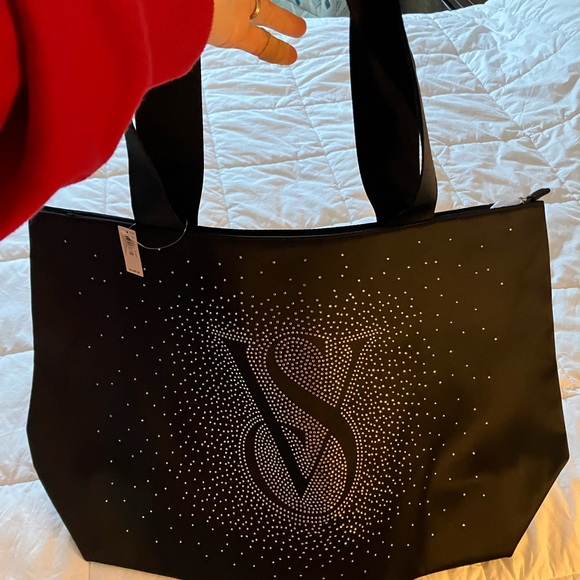 Victoria’s Secret VS rhinestone black sateen bling mega tote bag purse gym SALE - Picture 7 of 7
